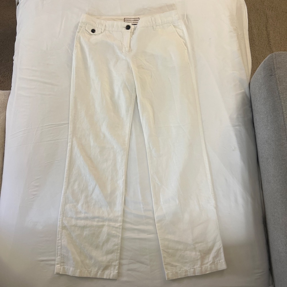 Mango MNG Basics White Linen Cotton Blend Straight Leg Pants Women's Size 6